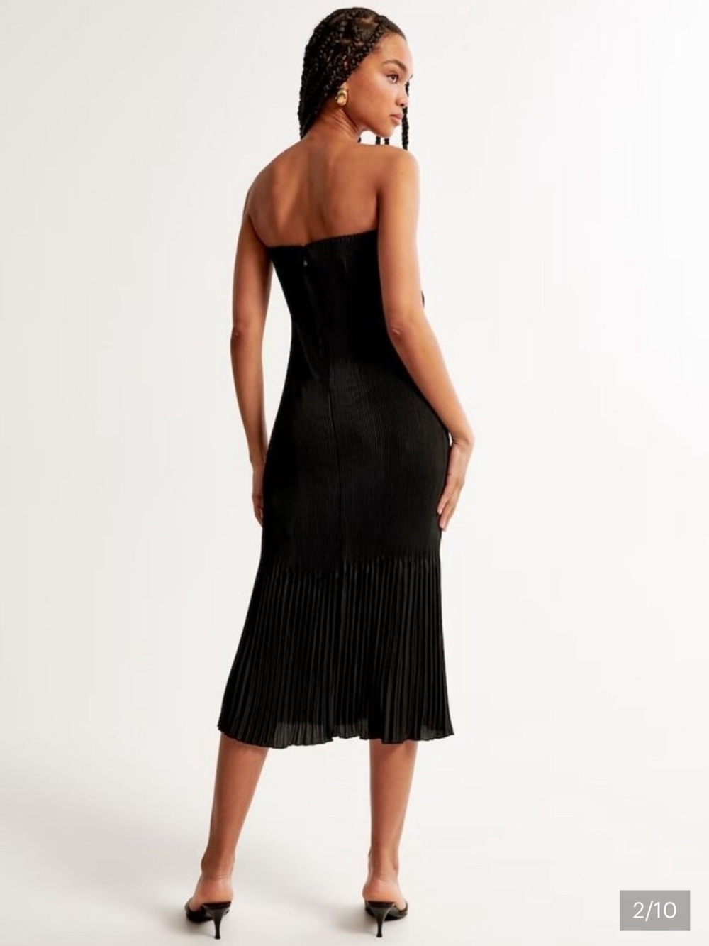Abercrombie + Fitch Strapless Pleated Midi Dress in Black - Picture 7 of 9